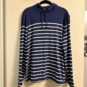 Polo by Ralph Lauren, long sleeve, navy and white striped hoodie.